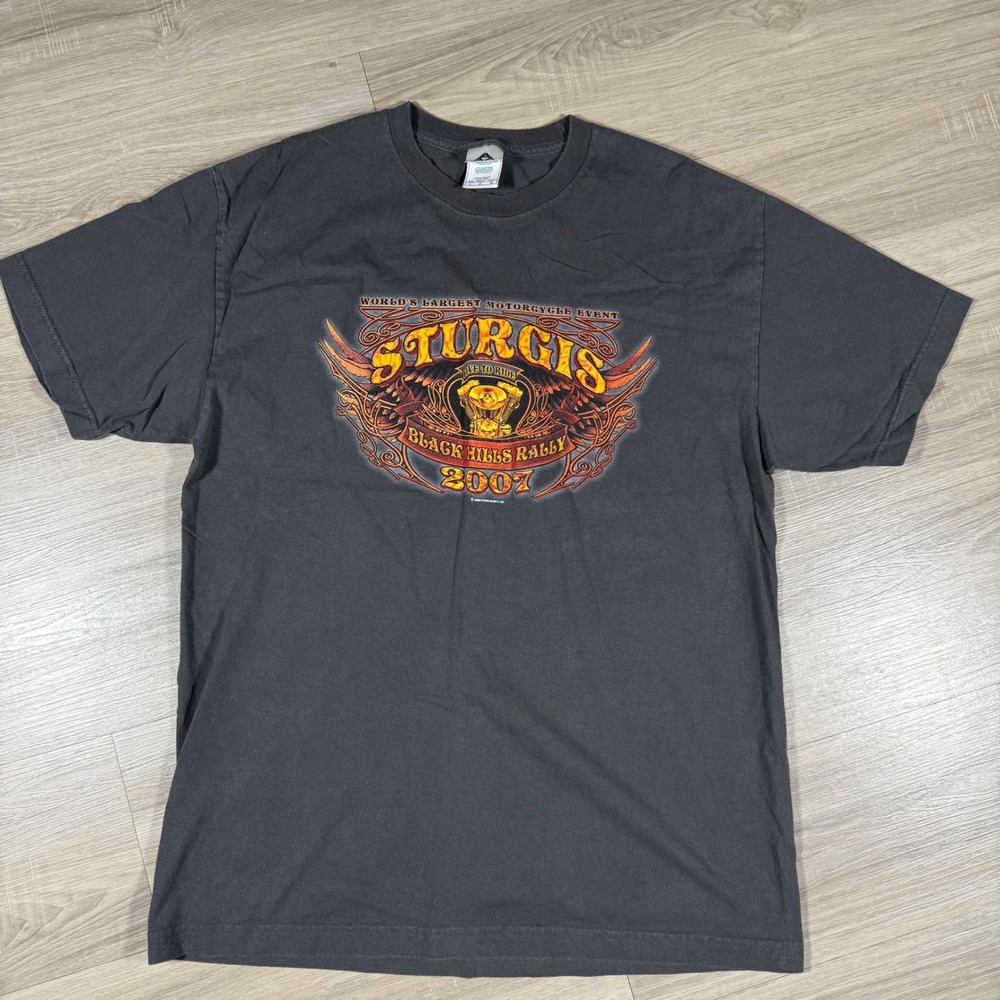 Y2K Sturgis Black Hills Rally 2007 Motorcycle Biggest Graphic T‎ Shirt Men's L